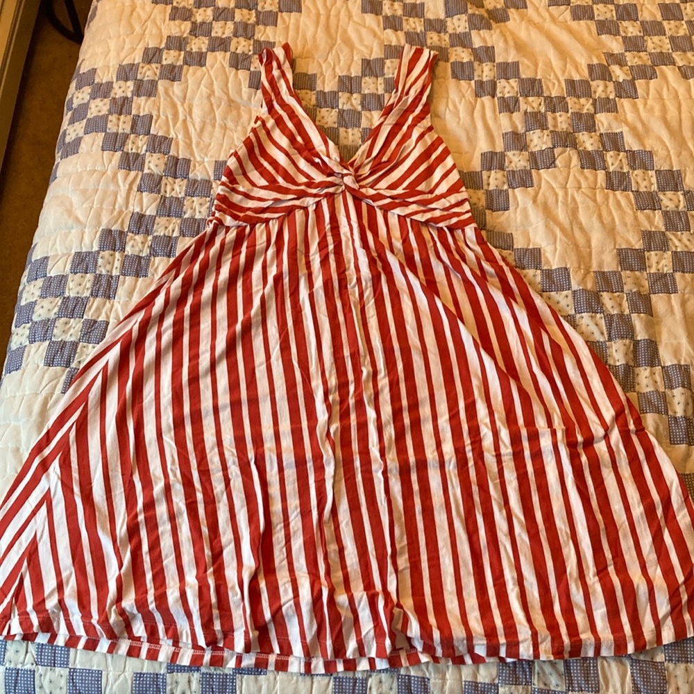 Patagonia Red and White Striped Dress organic cotton small